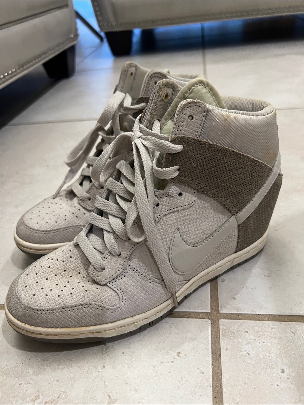 Nike Women’s High-Top Wedge Sneakers in Light Taupe and Beige